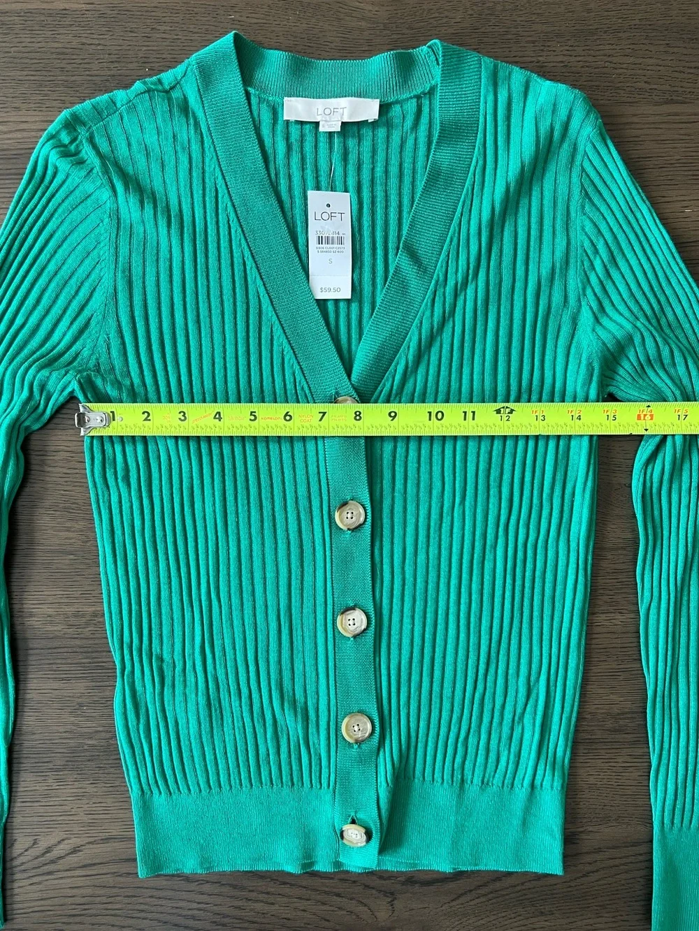 LOFT Ribbed Button-Front V-Neck Cardigan - Picture 8 of 10